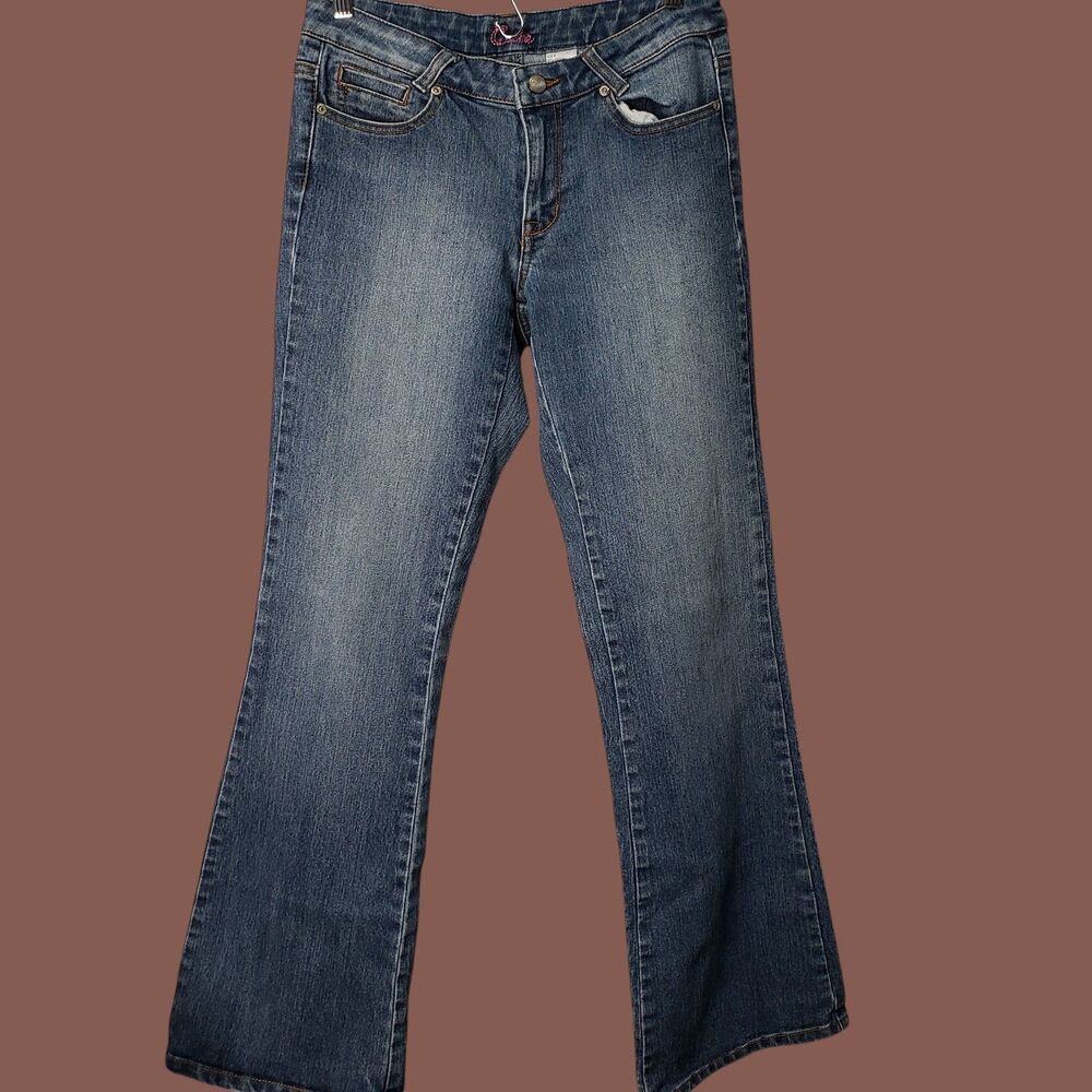 Caché Vintage Blue Embroidered Flare Leg Jeans Size 8 Low-Mid Rise 30w x 32.5L